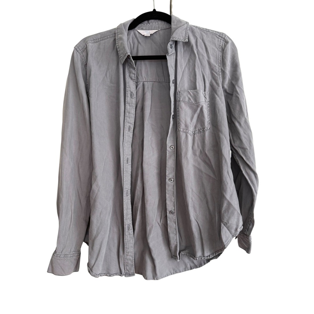 Time and Tru Womens Grey Lyocell Button Down Long Sleeve Shirt Size Small 4-6